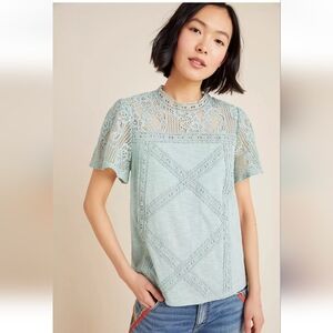 Anthropologie ELLA MARA Liliya Lace Top Mint Green